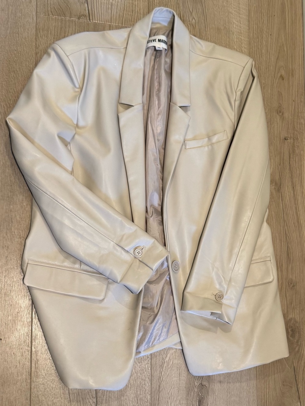 Steve Madden Light Cream Faux Leather Blazer
